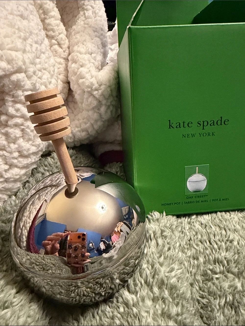 KATE SPADE & LENOX HONEY POT- Silver with bright blue interior.
